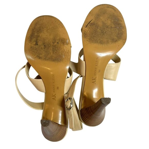 AK Anne Klein Instinct Cream Leather Wrap Sandals Heels Size 9 M - Picture 8 of 11